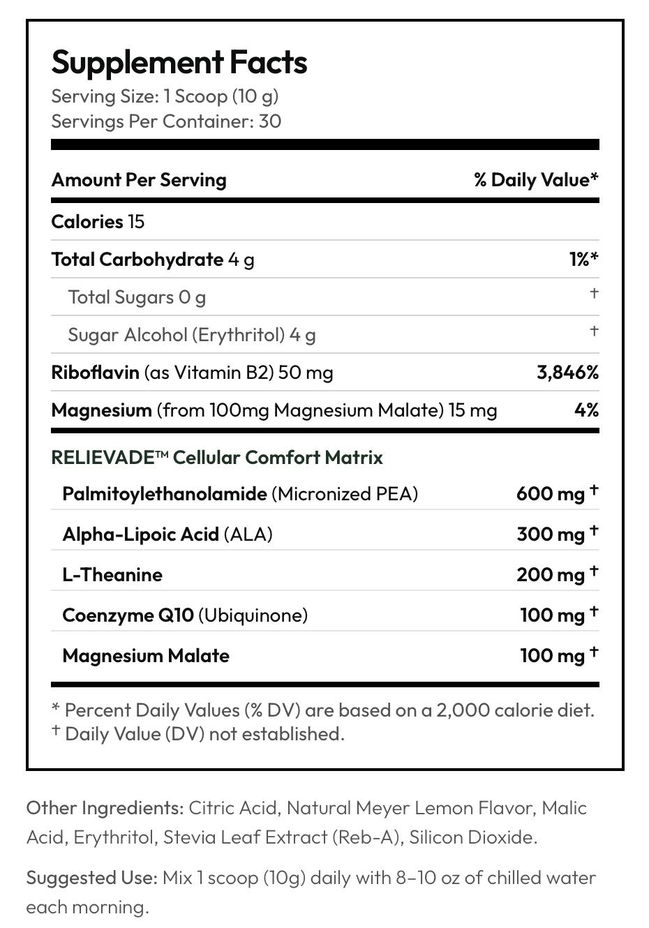 Relievade Supplement Facts panel